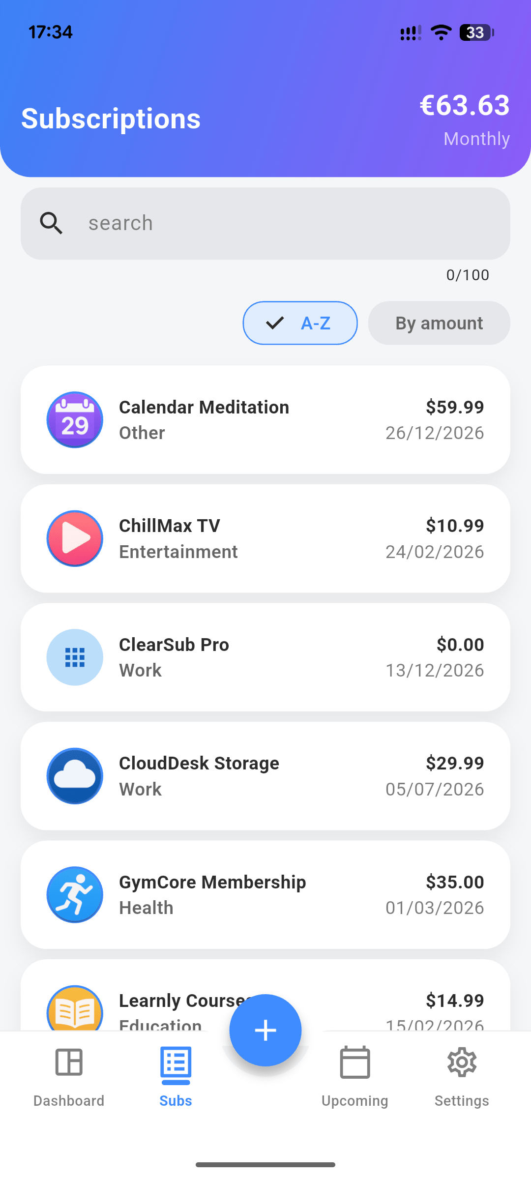 [SCREENSHOT: Subscription list]